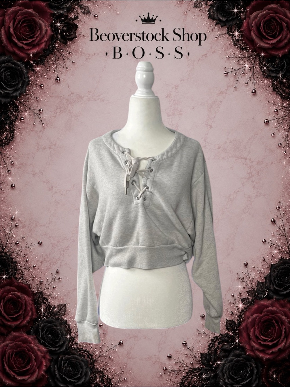 Preowned Victoria’s Secret Light Gray Lace-Up Cropped Sweatshirt XS